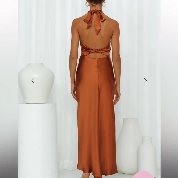 Hello Molly LIGHT MINDS SATIN MAXI DRESS CHOCOLATE halter neck twist back sz 4 - Picture 4 of 12